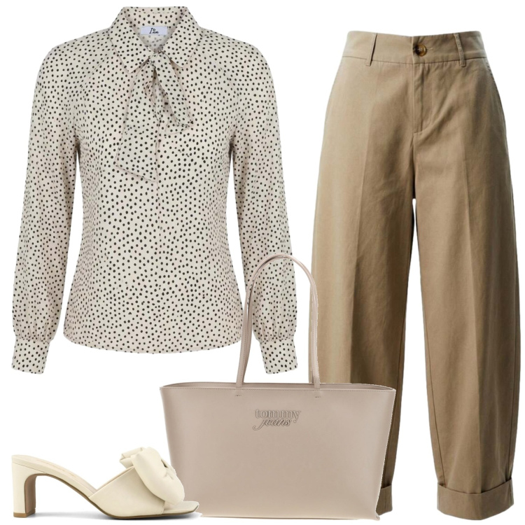 Outfit donna - Stile I Am. Stile Casual chic per Ufficio. Abbinamento con bluse, pantaloni, sandali col tacco, borse a spalla.
