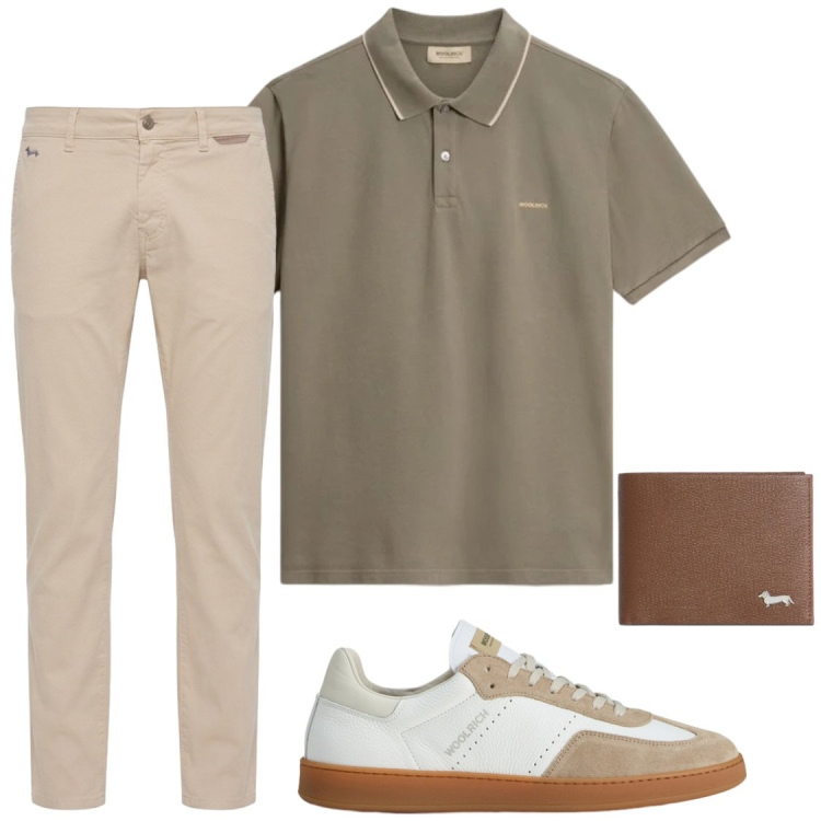 Outfit uomo - In ufficio con la polo. Stile Trendy per Ufficio. Abbinamento con pantaloni, portafogli, sneakers, polo.