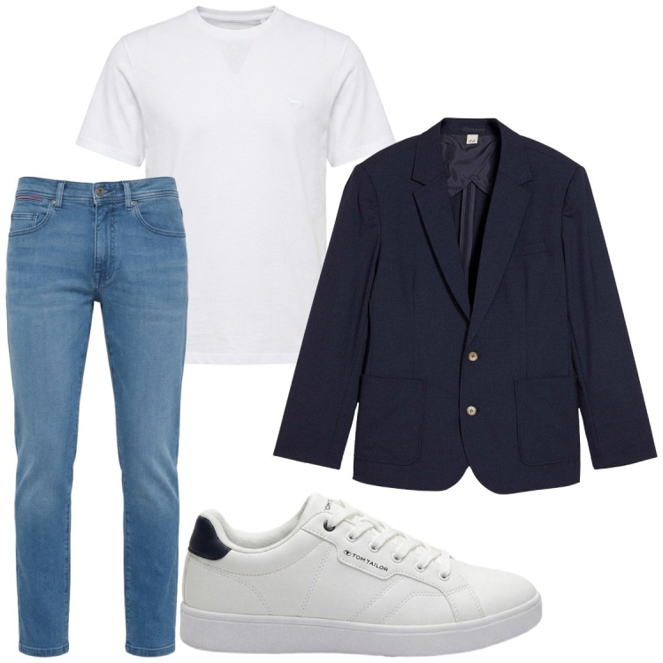 Outfit uomo - T-shirt e giacca. Stile Trendy per Serata speciale. Abbinamento con giacche, sneakers, jeans slim fit, t-shirt.