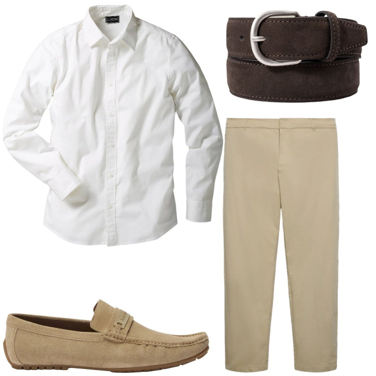 Outfit uomo - Perfetto in low cost. Stile Business/Elegante per Ufficio. Abbinamento con camicie, scarpe stringate, pantaloni chino, cinture.