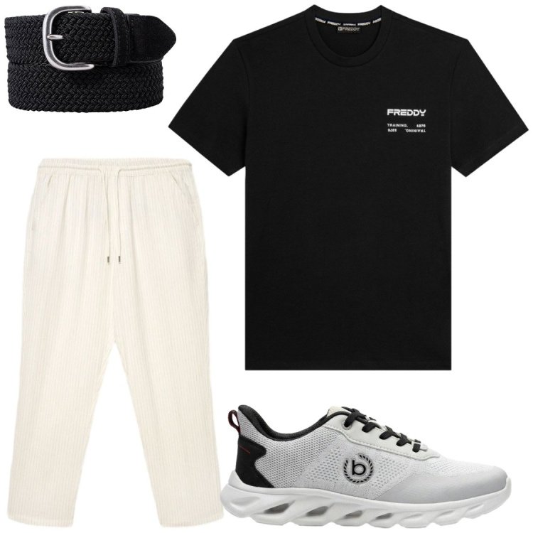 Outfit uomo - Serate estive sul lungomare. Stile Trendy per Serata speciale. Abbinamento con sneakers, pantaloni, t-shirt, cinture.