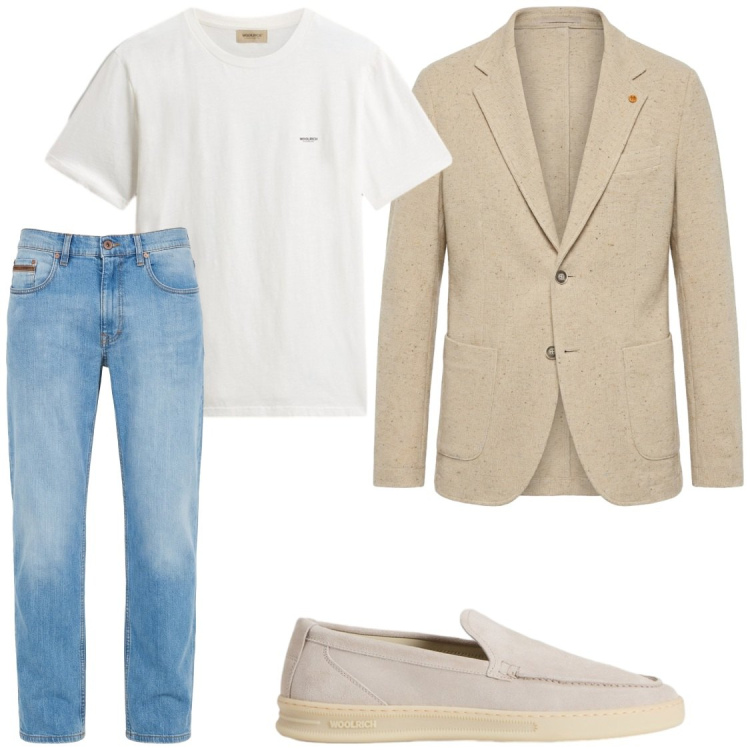 Outfit uomo - Con la giacca ma informale. Stile Trendy per Serata speciale. Abbinamento con jeans, giacche, scarpe stringate, t-shirt.