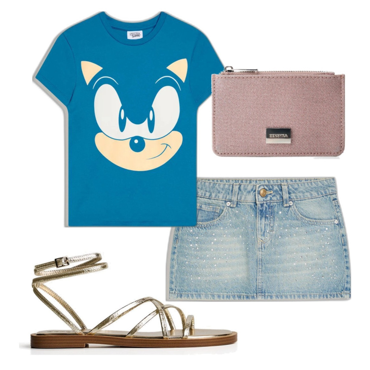 Outfit mujer - Basic #3043. Estilo Basic para Todos los días. Combinación con sandalias, camiseta, faldas, monederos.