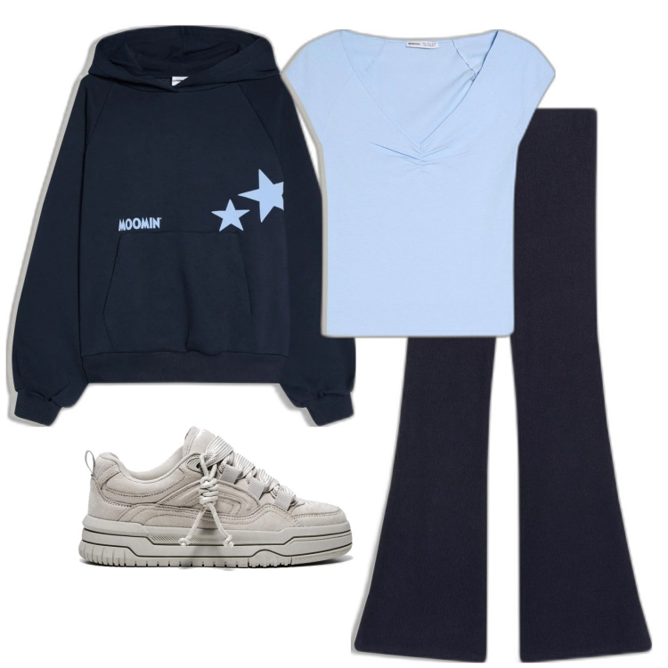 Outfit mujer - Sporty chic #1523. Estilo Sporty chic para Escuela/Universidad. Combinación con sudaderas con capucha, camiseta, pantalones, sneakers.