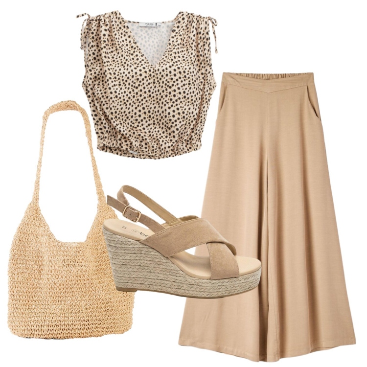 Outfit donna - Total look #2438049. Stile Casual chic per Ufficio. Abbinamento con sandali col tacco, shopping bag, pantaloni, top.