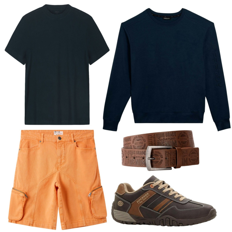 Outfit uomo - Bermuda utility. Stile Trendy per Tutti i giorni. Abbinamento con cinture, sneakers, pantaloni corti, felpe, t-shirt.