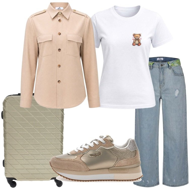 Outfit donna - Trova il tuo stile con I AM. Stile Casual per Tutti i giorni. Abbinamento con jeans strappati, t-shirt, camicie, sneakers, valigie.