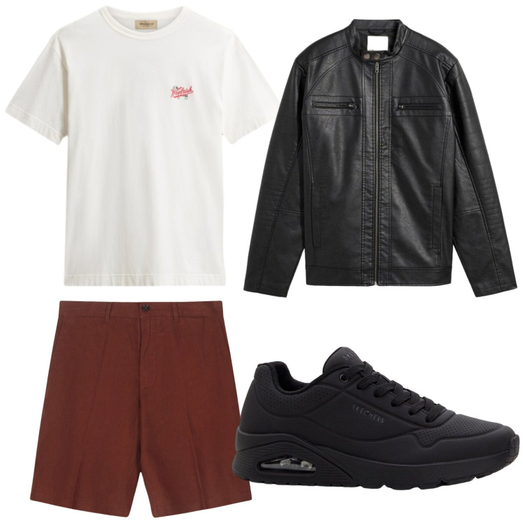 Outfit uomo - Attitudine rock. Stile Casual per Serata speciale. Abbinamento con sneakers, giacche, t-shirt, bermuda.