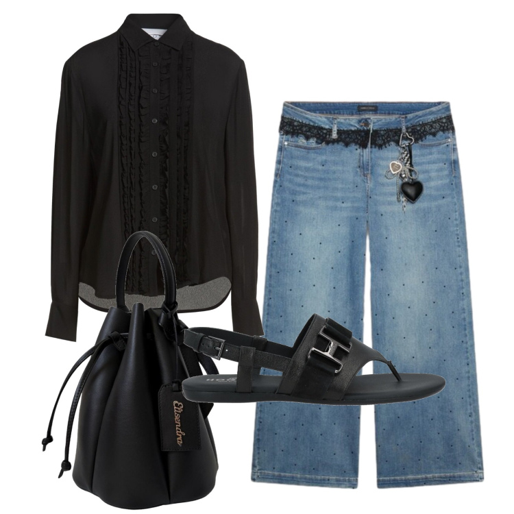 Outfit donna - Total look #2438070. Stile Casual per Ufficio. Abbinamento con camicie, infradito, borse a secchiello, jeans.