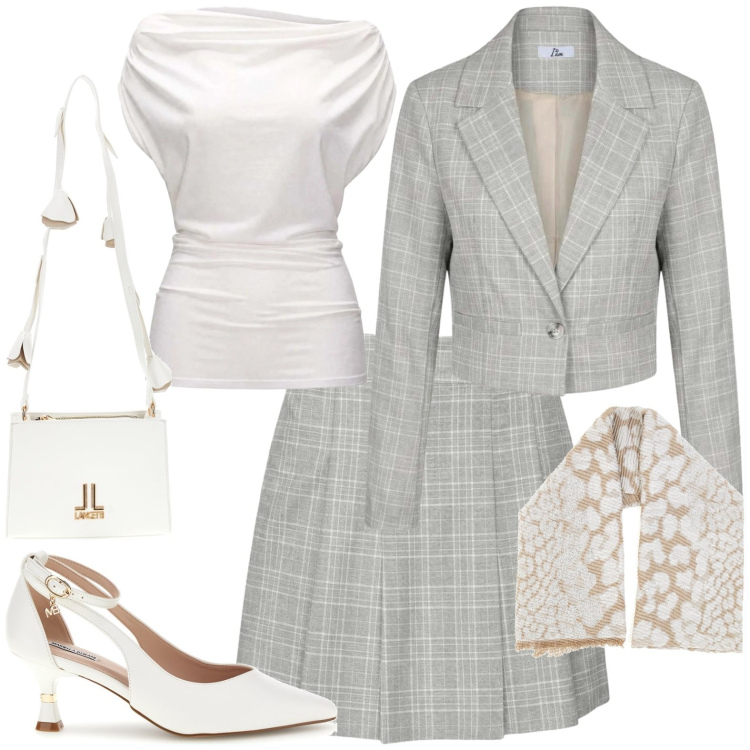 Outfit donna - I Am. Stile Casual chic per Tutti i giorni. Abbinamento con top, minigonne, blazer, décolleté, sciarpe, borse a tracolla.