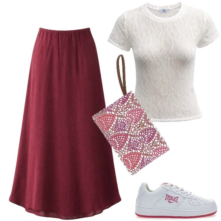 Outfit donna - Total look #2438080. Stile Casual chic per Tutti i giorni. Abbinamento con gonne lunghe, top, sneakers, pochette.