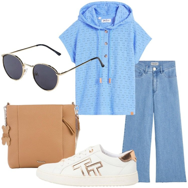 Outfit donna - Mai senza jeans. Stile Casual per Tutti i giorni. Abbinamento con maglieria, jeans, occhiali da sole, sneakers, borse a tracolla.