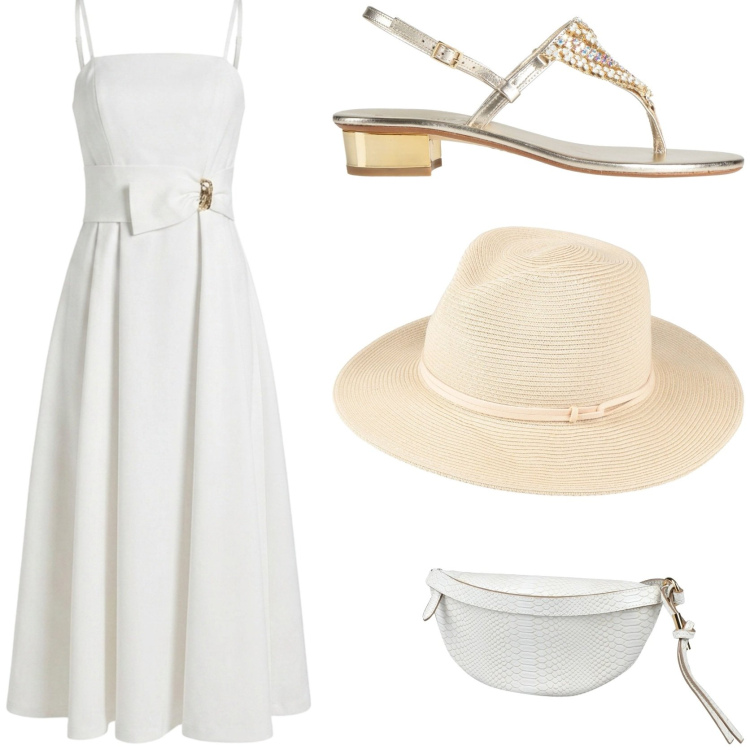 Outfit donna - Come una diva. Stile Chic per Tutti i giorni. Abbinamento con infradito, cappelli, marsupi, vestiti asimmetrici.