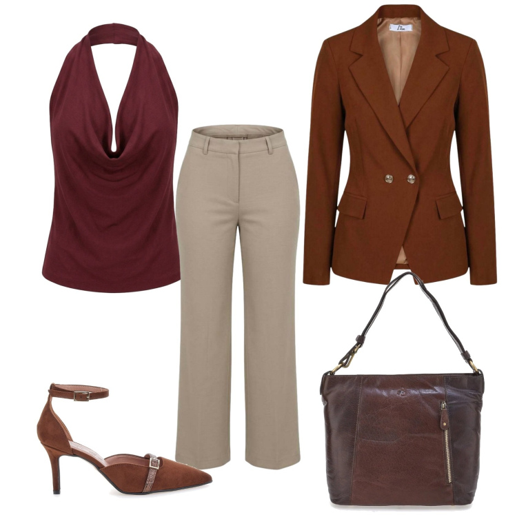 Outfit donna - Total look #2438100. Stile Chic per Cerimonia. Abbinamento con pantaloni, blazer, top, borse a spalla, décolleté.