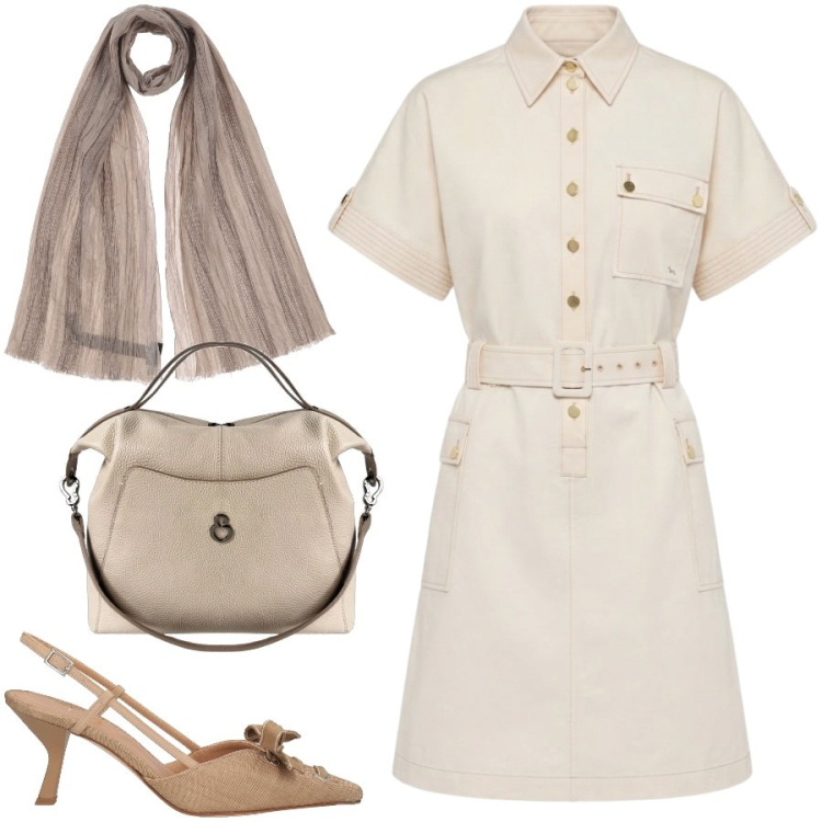 Outfit donna - Total look #2438102. Stile Chic per Ufficio. Abbinamento con décolleté, sciarpe, vestiti chemisier, borse a mano.