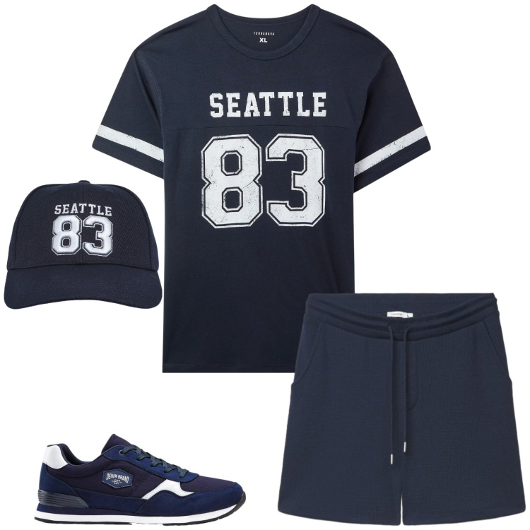Outfit uomo - Allenamento in palestra. Stile Casual per Sport. Abbinamento con sneakers, cappelli, t-shirt, bermuda.