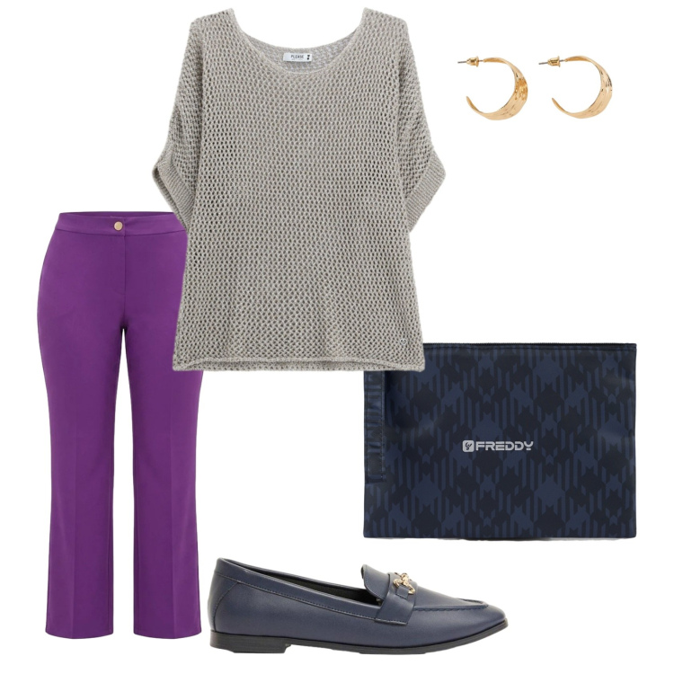 Outfit donna - Total look #2438135. Stile Casual chic per Ufficio. Abbinamento con mocassini, orecchini, top, pantaloni, clutch.