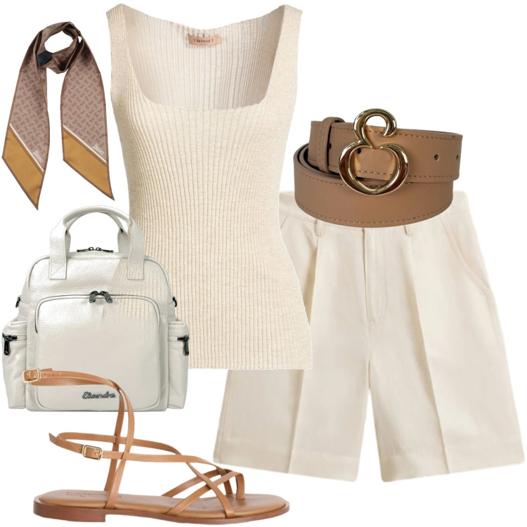 Outfit donna - Bermuda sempre attuali. Stile Casual per Tutti i giorni. Abbinamento con top, sciarpe, sandali in pelle, cinture, zaini, pantaloni corti.