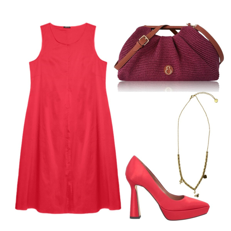 Outfit donna - Abito longuette per la cerimonia. Stile Chic per Cerimonia. Abbinamento con décolleté, clutch, ciondoli, vestiti midi/longuette.