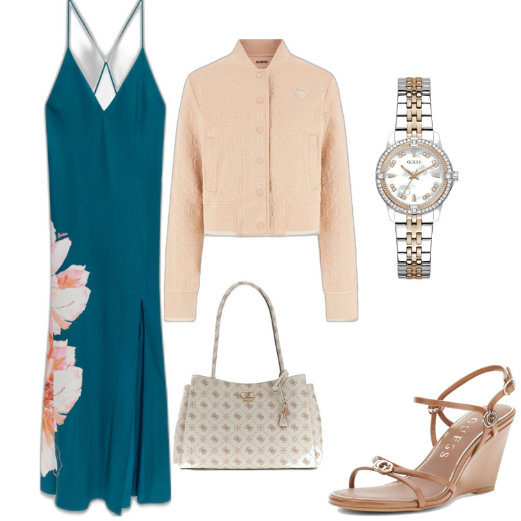 Outfit mujer - Casual #6470. Estilo Casual para Todos los días. Combinación con vestidos largos, sudaderas, sandalias de piel, bolsos de mano, relojes analógicos.