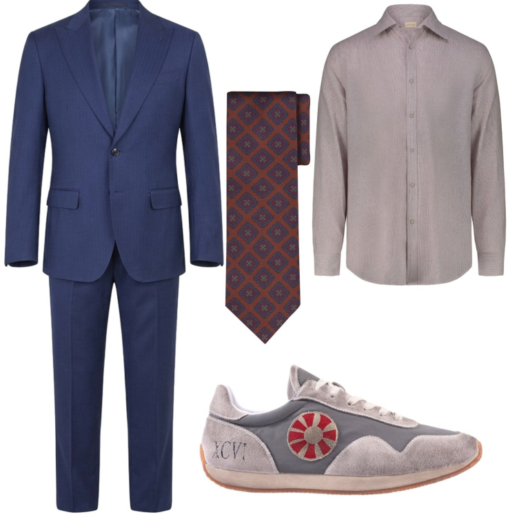 Outfit uomo - Incontro di lavoro. Stile Business/Elegante per Ufficio. Abbinamento con sneakers, cravatte, abiti, camicie.