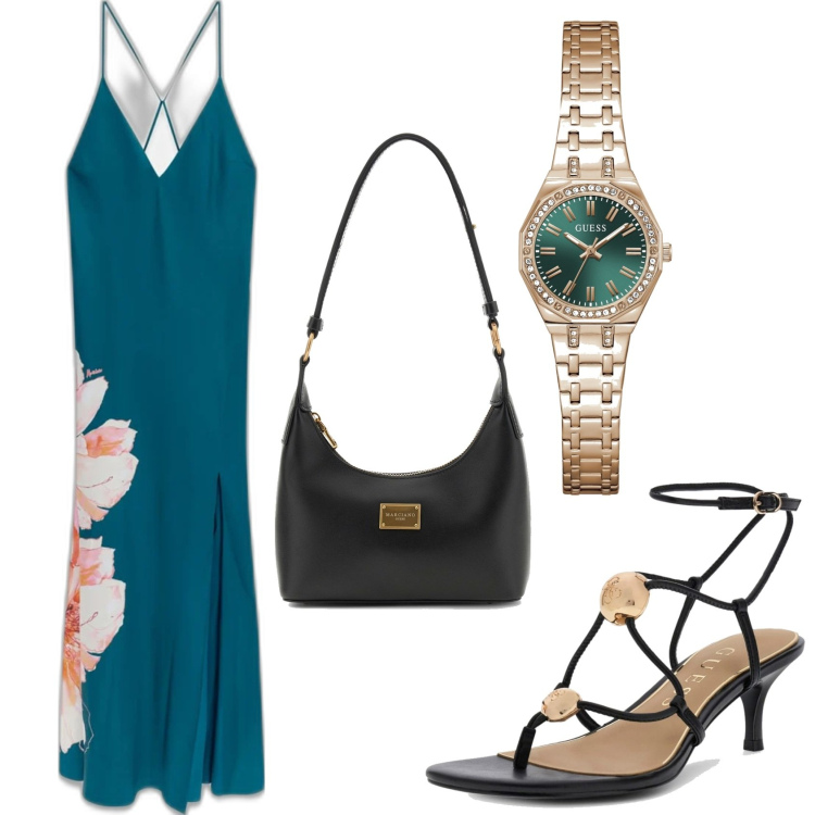 Outfit mujer - Urban look. Estilo Urban para Noche/Fiesta elegante. Combinación con vestidos largos, sandalias de piel, bolsos de mano, relojes analógicos.
