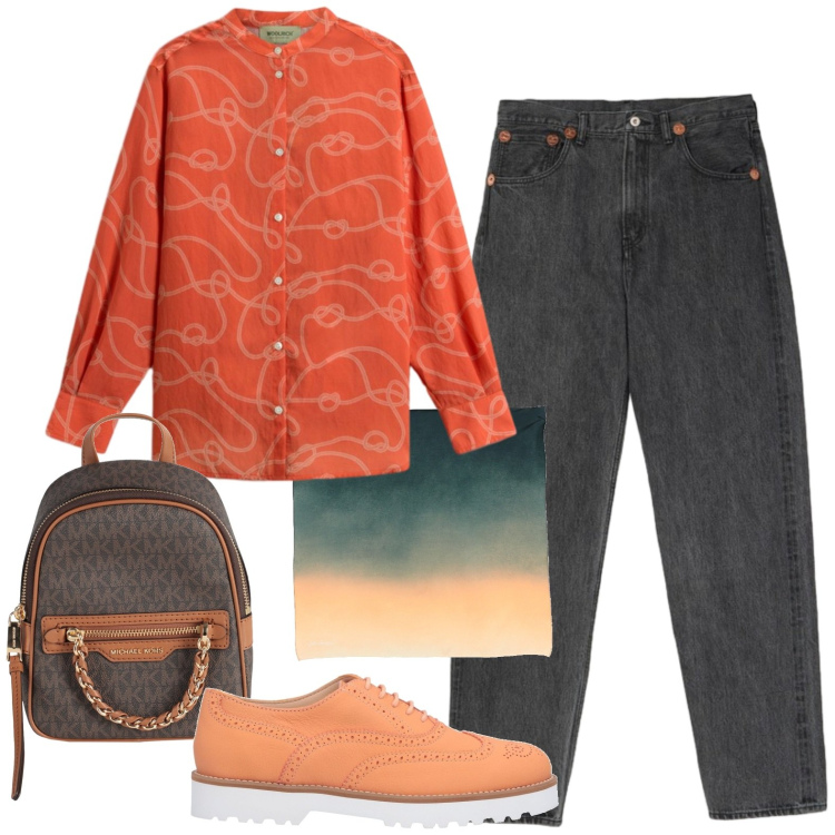 Outfit donna - Al lavoro. Stile Casual per Ufficio. Abbinamento con scarpe stringate, zaini, sciarpe, jeans, camicie.