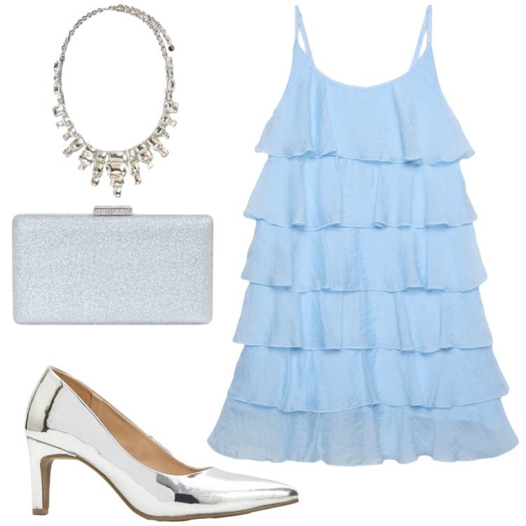 Outfit donna - Serata. Stile Chic per Serata fuori. Abbinamento con décolleté, vestiti corti, clutch, collane.