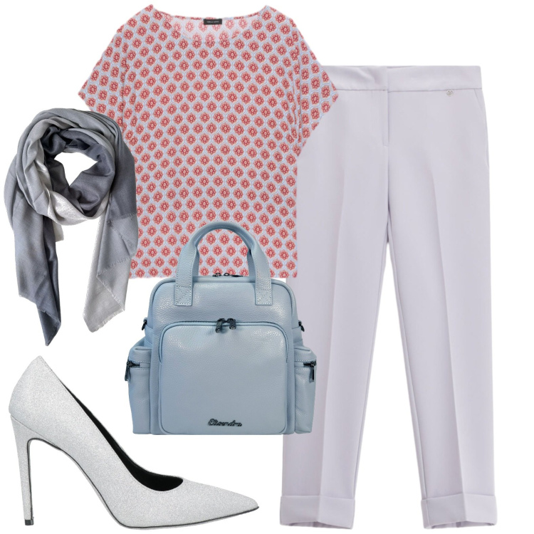 Outfit donna - Total look #2438240. Stile Casual per Tutti i giorni. Abbinamento con décolleté, zaini, foulard, t-shirt, pantaloni.