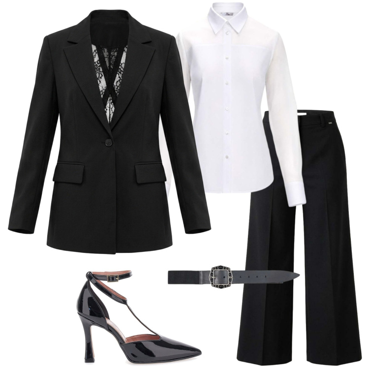 Outfit donna - I AM style. Stile Chic per Cerimonia. Abbinamento con blazer, pantaloni, camicie, cinture, décolleté.
