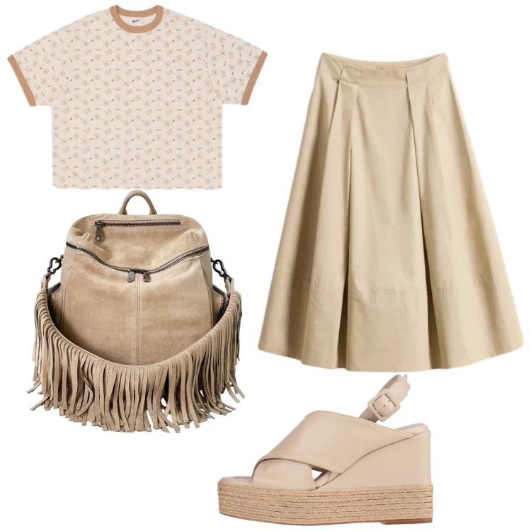 Outfit donna - Total look #2438277. Stile Casual chic per Serata fuori. Abbinamento con espadrillas, zaini, gonne lunghe, t-shirt.