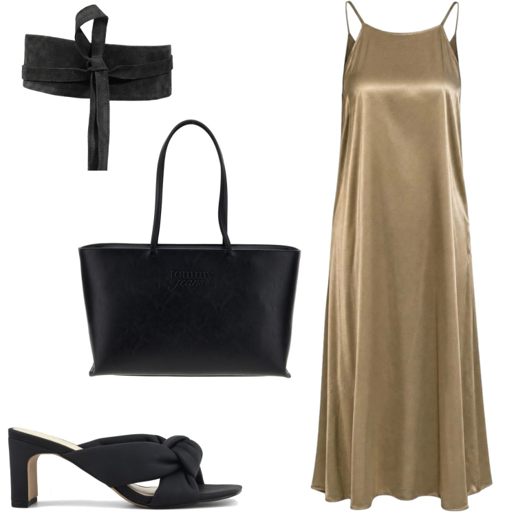 Outfit donna - I AM style. Stile Casual chic per Serata fuori. Abbinamento con vestiti lunghi, cinture, borse a spalla, sandali col tacco.