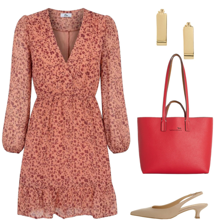 Outfit donna - Distinguersi. Stile Romantica per Serata fuori. Abbinamento con vestiti corti, shopping bag, orecchini, décolleté.