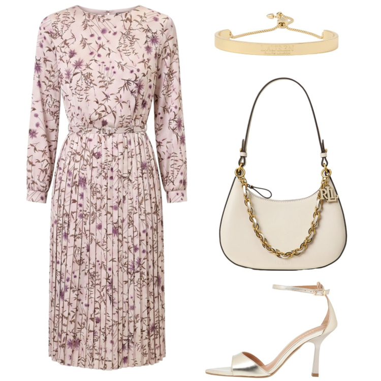 Outfit donna - Dettagli. Stile Romantica per Cerimonia. Abbinamento con sandali in pelle, borse a spalla, braccialetti, vestiti midi/longuette.
