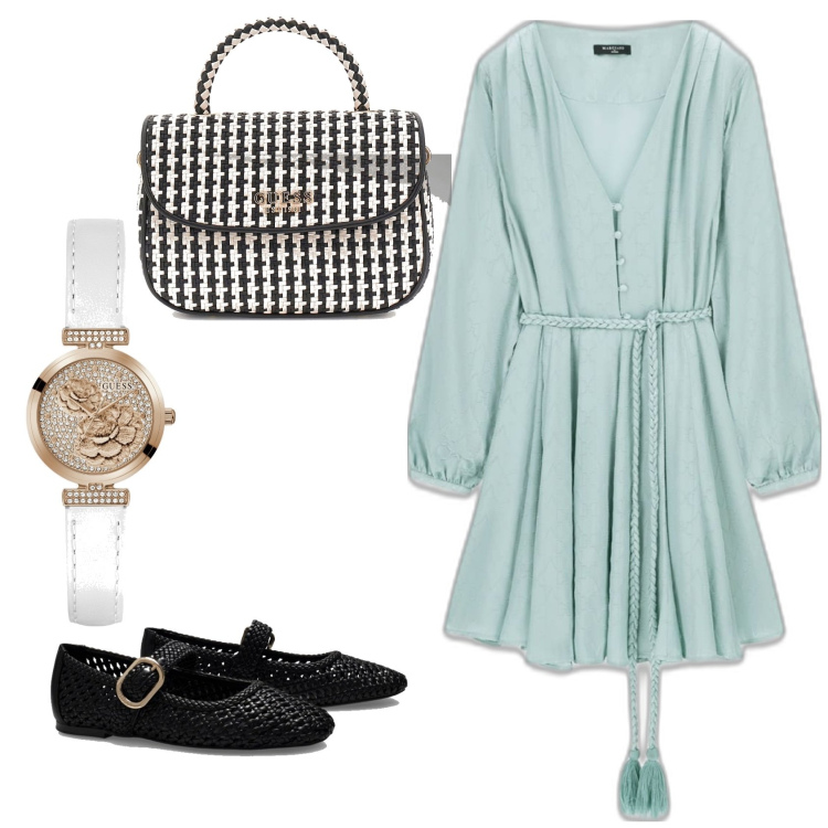 Outfit mujer - Romantica. Estilo Romántica para Todos los días. Combinación con vestidos cortos, bailarinas, bolsos de mano, relojes analógicos.