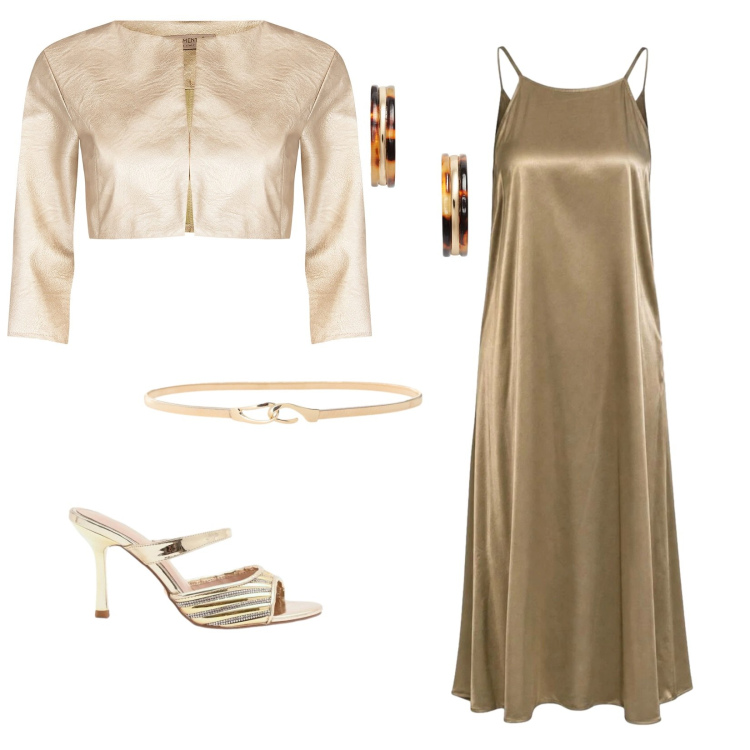 Outfit donna - La protagonista. Stile Chic per Serata fuori. Abbinamento con vestiti lunghi, orecchini, cinture, bolero, sabot.