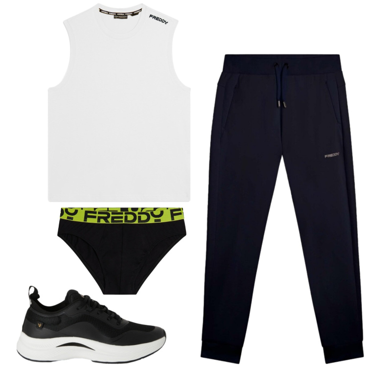 Outfit uomo - Total look #2438379. Stile Urban per Tutti i giorni. Abbinamento con pantaloni, slip, canottiere, sneakers.