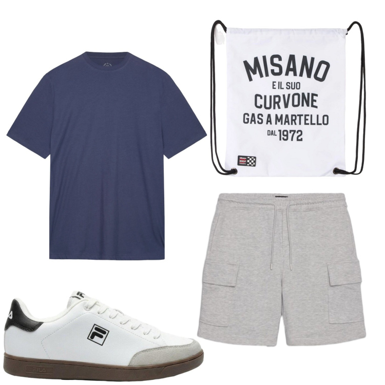 Outfit uomo - Total look #2438380. Stile Casual per Sport. Abbinamento con sneakers, borse sportive, bermuda, t-shirt.