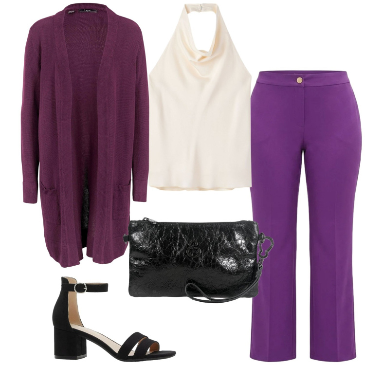 Outfit donna - Total look #2438391. Stile Chic per Serata fuori. Abbinamento con cardigans, sandali col tacco, pochette, canottiere, pantaloni.