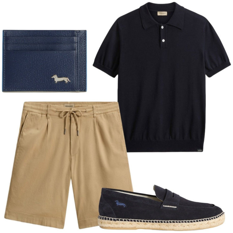 Outfit uomo - Serate estive free. Stile Trendy per Serata speciale. Abbinamento con portafogli, espadrillas, pantaloni corti, polo.