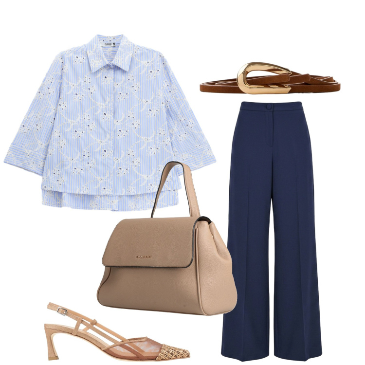 Outfit donna - Total look #2438406. Stile Chic per Ufficio. Abbinamento con zaini, décolleté, cinture, pantaloni a palazzo, camicie.
