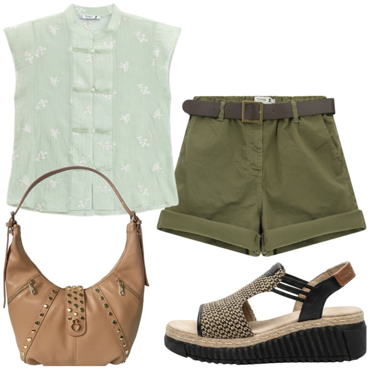 Outfit donna - Total look #2438408. Stile Basic per Tutti i giorni. Abbinamento con sandali, borse a spalla, camicie a manica corta, shorts.