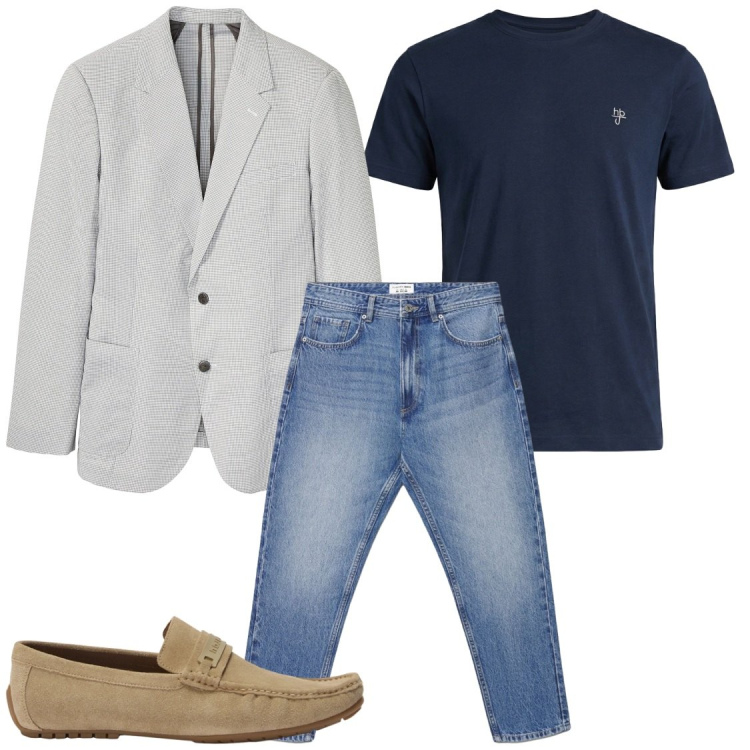 Outfit uomo - Giacche estive. Stile Trendy per Ufficio. Abbinamento con giacche, scarpe stringate, t-shirt, jeans.