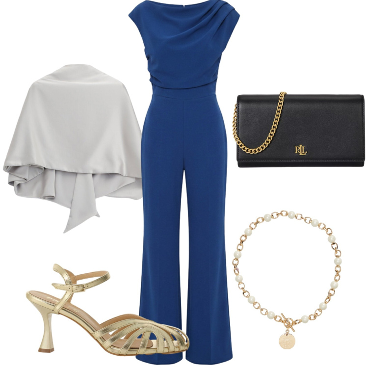 Outfit donna - Total look #2438433. Stile Casual chic per Tutti i giorni. Abbinamento con collane, borse a tracolla, sandali col tacco, tute, scialli.