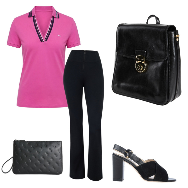 Outfit donna - Total look #2438437. Stile Casual chic per Tutti i giorni. Abbinamento con zaini, sandali in pelle, anelli, polo, pantaloni.