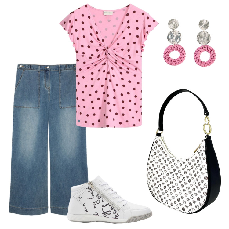 Outfit donna - Total look #2438451. Stile Casual chic per Tutti i giorni. Abbinamento con maglieria, orecchini, sneakers, borse a spalla, jeans.