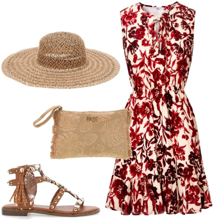 Outfit donna - Summer style. Stile Casual chic per Tutti i giorni. Abbinamento con vestiti corti, pochette, sandali, cappelli.