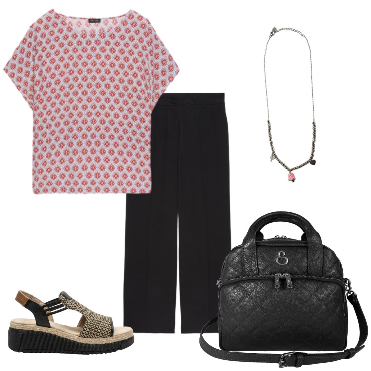 Outfit donna - Total look #2438454. Stile Casual chic per Tutti i giorni. Abbinamento con sandali, borse a mano, ciondoli, pantaloni, t-shirt.