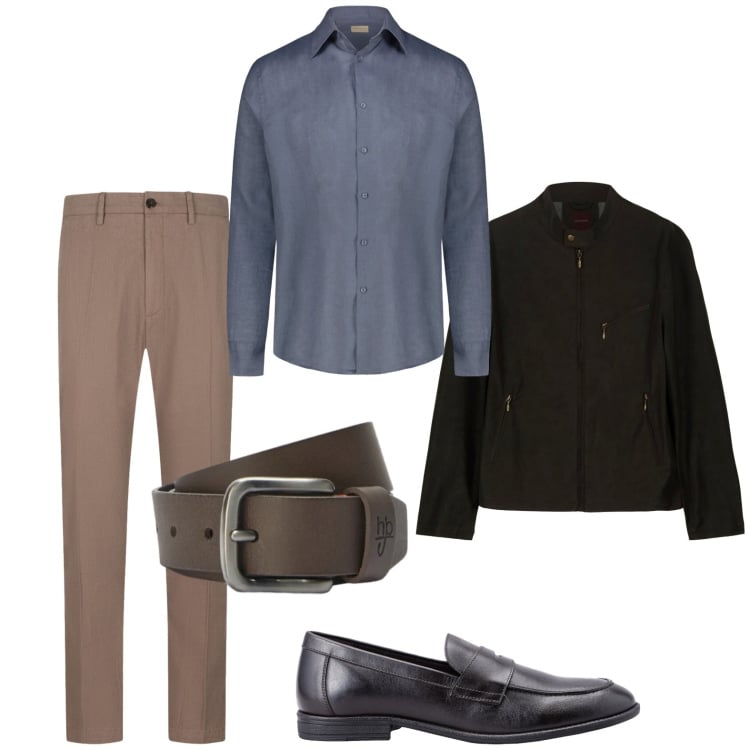 Outfit uomo - Settembre a Milano. Stile Business/Elegante per Tutti i giorni. Abbinamento con cinture, giacche, scarpe stringate, camicie, pantaloni.