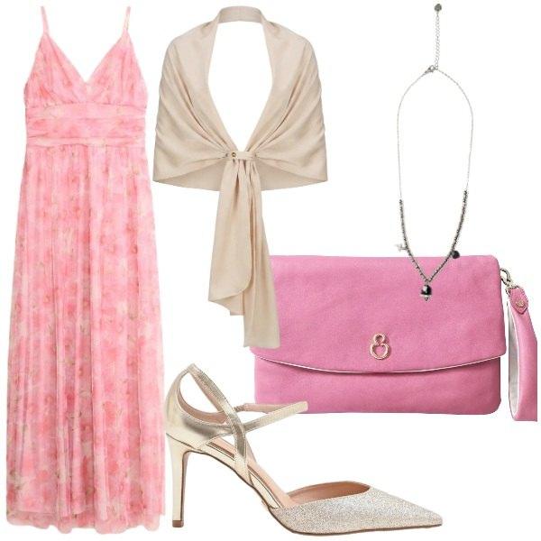Outfit donna - Dettagli romantici. Stile Glamour per Serata fuori. Abbinamento con vestiti lunghi, pochette, ciondoli, stole, décolleté.